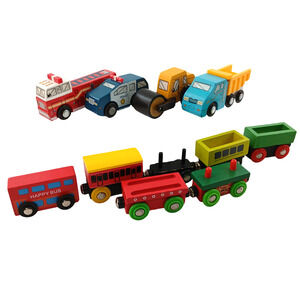 Lot of 11 VTG Battat Wood & Wheels Miniature Colorful Wooden Train Cars Set